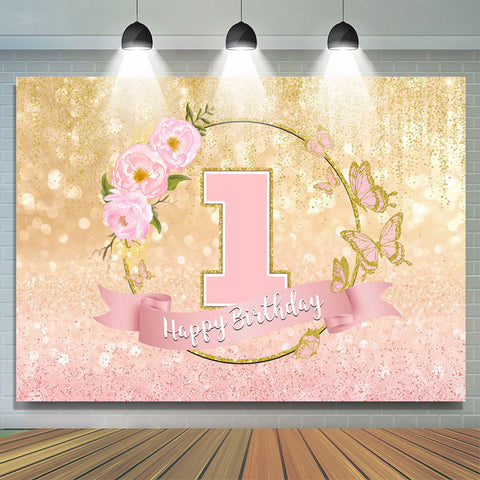 Toile de fond rose et doré 1er anniversaire Glitter Bokeh