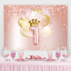 Toile de fond du 1e anniversaire de Bokeh de ballon rose et doré