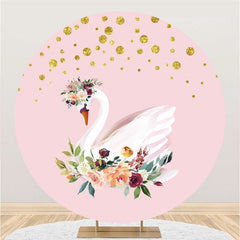 Toile De Fond Cercle Sur Le Thème Du Cygne Floral Rose Et Doré