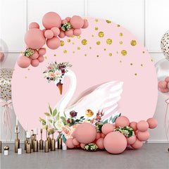 Toile De Fond Cercle Sur Le Thème Du Cygne Floral Rose Et Doré