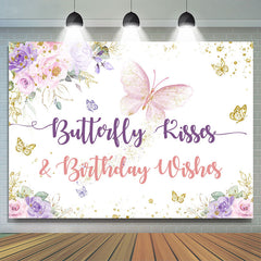 Toile de fond d'anniversaire floral et papillon rose et violet