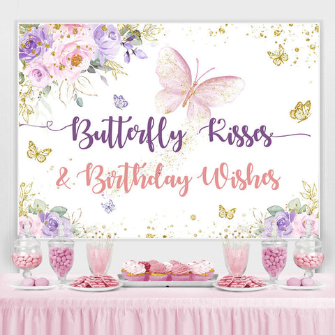 Toile de fond d'anniversaire floral et papillon rose et violet