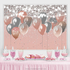 Toile de fond anniversaire ballons paillettes rose et argent bokeh