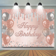 Toile de fond de joyeux anniversaire de ballons à paillettes roses et argentées