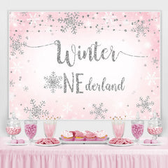 Fond d'hiver 1 paillettes flocon de neige rose et argent