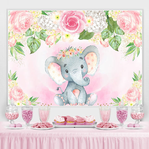 Toile de fond de douche de bébé éléphant floral rose et blanc