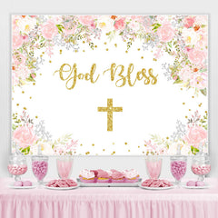 Fond de douche de bébé floral rose et blanc que Dieu bénisse