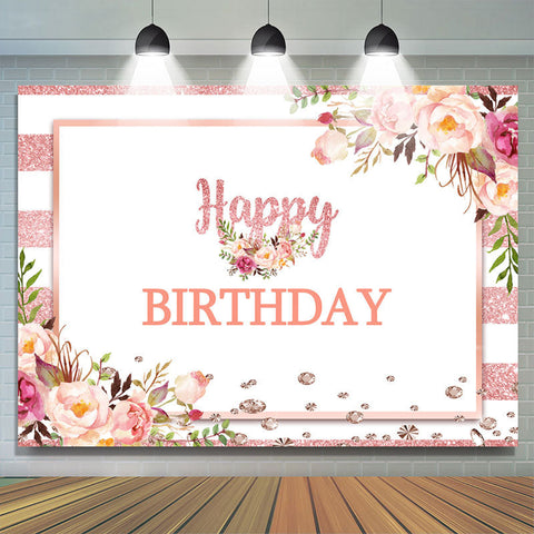 Toile de fond joyeux anniversaire floral rose et blanc pour fille