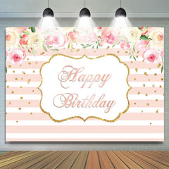 Floral rose et blanc avec toile de fond d'anniversaire de lignes