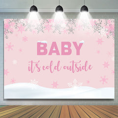 Toile de fond de douche de bébé monde de neige rose et blanc pour fille