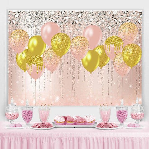 Toile de fond de joyeux anniversaire de ballon de paillettes rose et jaune