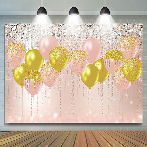 Toile de fond de joyeux anniversaire de ballon de paillettes rose et jaune