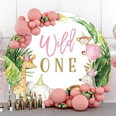 Ballon Rose Animaux Sauvages Un Anniversaire Cercle Toile De Fond