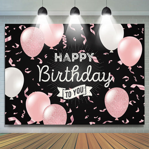 Ballon Rose Ruban Noir Joyeux Anniversaire F¨ºte Toile De Fond