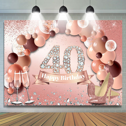 Ballons roses et talons scintillants Toile de fond du 40e anniversaire