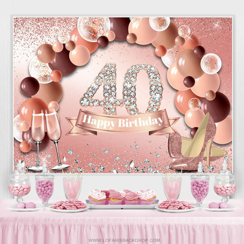 Ballons roses et talons scintillants Toile de fond du 40e anniversaire