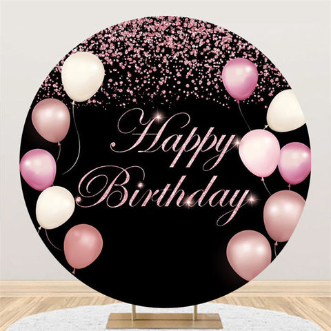 Ballons roses paillettes joyeux anniversaire cercle toile de fond