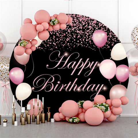 Ballons roses paillettes joyeux anniversaire cercle toile de fond