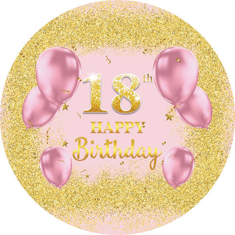 Ballons roses ronds paillettes d'or 18e anniversaire toile de fond