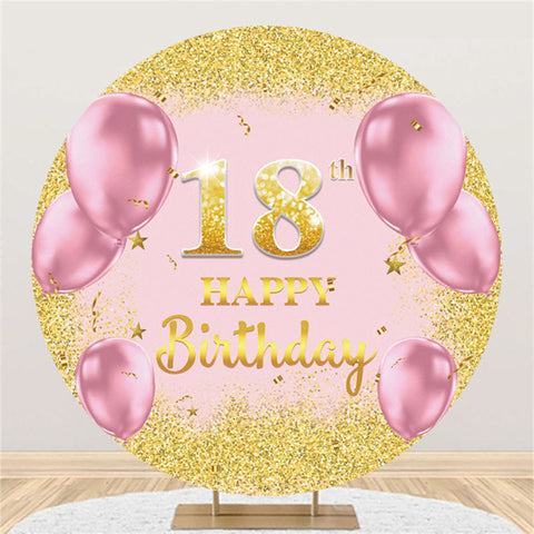 Ballons roses ronds paillettes d'or 18e anniversaire toile de fond