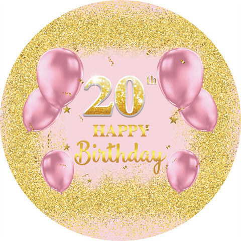 Ballons roses ronds paillettes d'or 20e anniversaire toile de fond