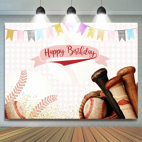 Fond de joyeux anniversaire sur le thème du baseball rose et des drapeaux