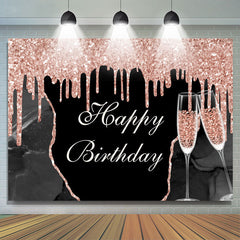 Bokeh rose et coupe de champagne joyeux anniversaire toile de fond