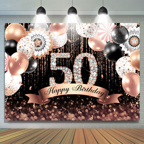 Ballons Rose Bokeh Glitter Toile de Fond Noir 50e Anniversaire