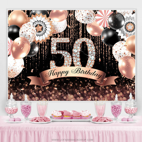 Ballons Rose Bokeh Glitter Toile de Fond Noir 50e Anniversaire