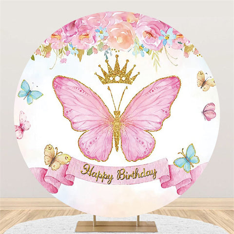 Fond De Cercle D'anniversaire De Couronne De Paillettes De Papillon Rose