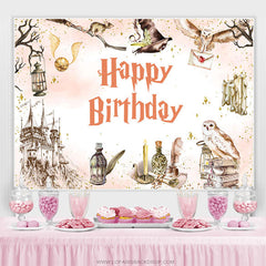 Fond de joyeux anniversaire du château des aigles de bougie rose