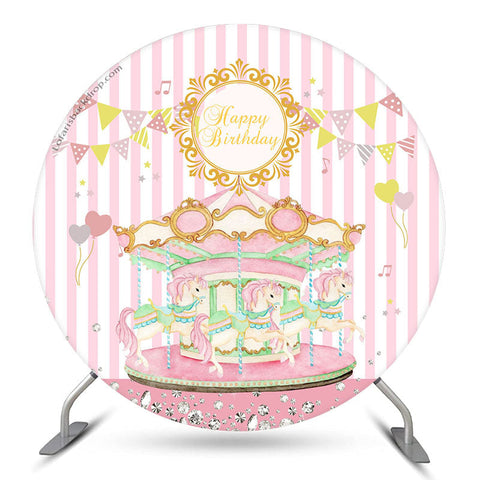 Carrousel Rose Filles Joyeux Anniversaire Toile de Fond Ronde