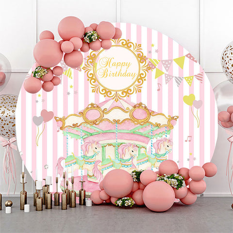 Carrousel Rose Filles Joyeux Anniversaire Toile de Fond Ronde