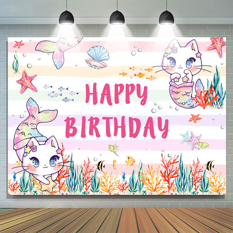 Toile de fond de fête joyeux anniversaire poisson sirène chat rose