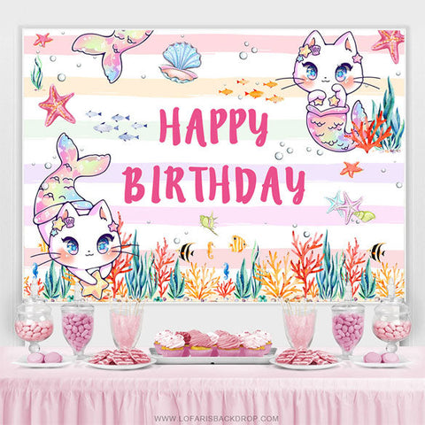 Toile de fond de fête joyeux anniversaire poisson sirène chat rose