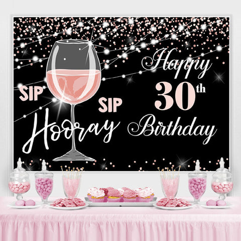 Verre de champagne rose Bokeh noir 30e toile de fond d'anniversaire