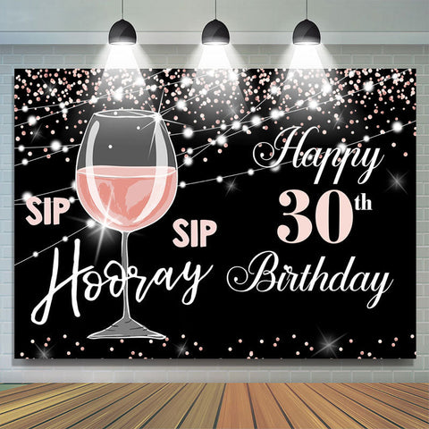 Verre de champagne rose Bokeh noir 30e toile de fond d'anniversaire