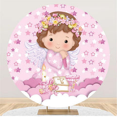 Décors ronds d'ange mignon de cercle rose pour la douche de bébé