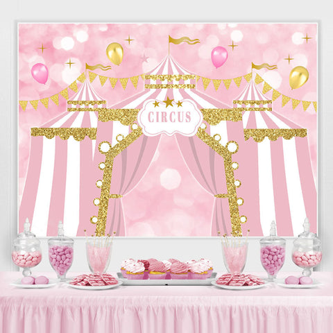 Toile de fond de joyeux anniversaire de ballons de cirque rose pour fille