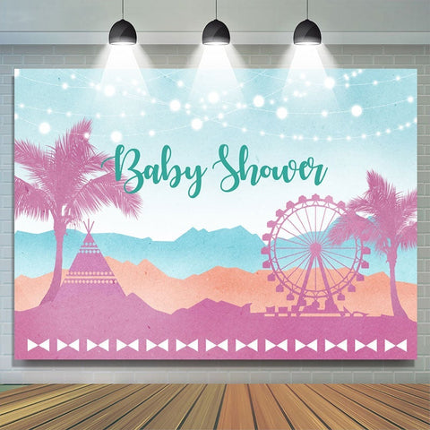 Cocotiers roses Grande roue baby shower Toile de fond