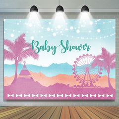 Cocotiers roses Grande roue baby shower Toile de fond