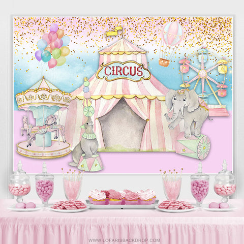 Curcus rose avec fond de points et ballons colorés