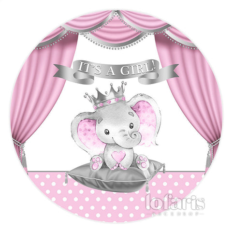 Rideau Rose Avec Toile De Fond Ronde éléphant Bébé Fille