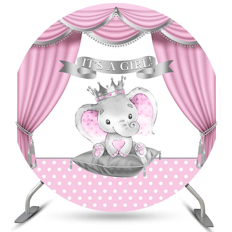 Rideau Rose Avec Toile De Fond Ronde éléphant Bébé Fille