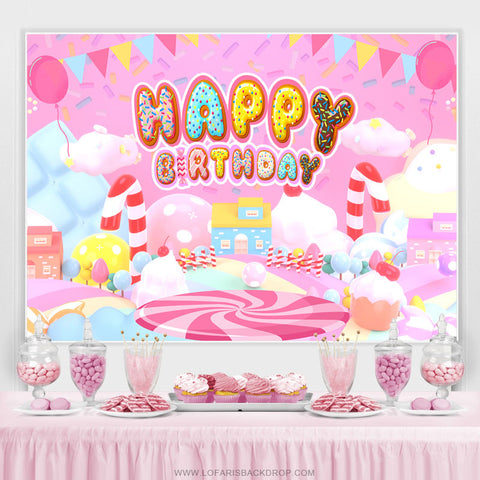 Rose Dessert Candyland Thème Joyeux Anniversaire Toile de Fond