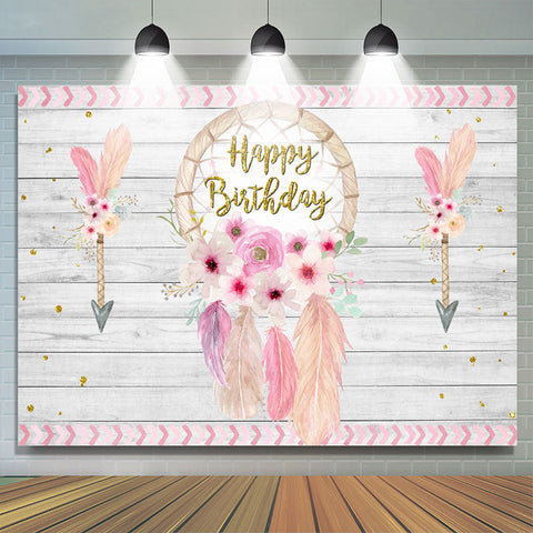 Toile de fond florale rose Dreamcatcher Happy Birthday pour filles