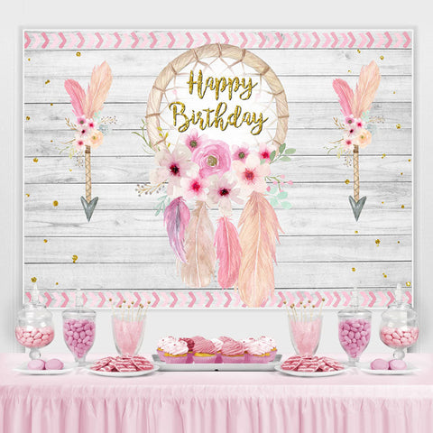 Toile de fond florale rose Dreamcatcher Happy Birthday pour filles