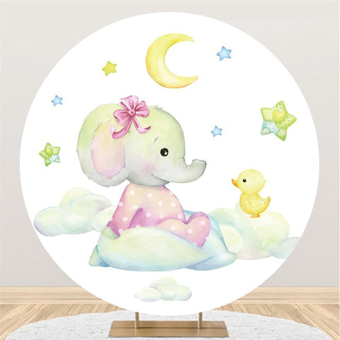 Fond de fête de naissance rond éléphant rose et étoile de lune