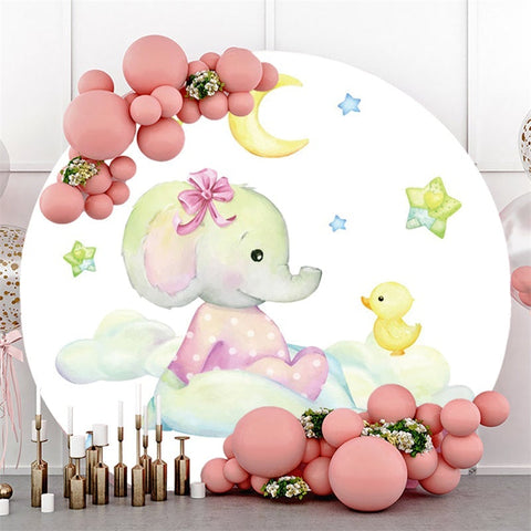 Fond de fête de naissance rond éléphant rose et étoile de lune