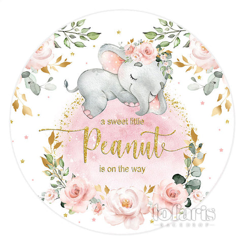 Fleurs d'éléphant rose toile de fond ronde mignonne de fête de naissance